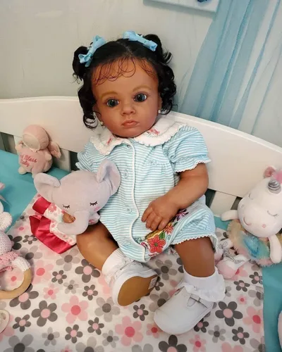 Miniatura 3 de Angelbaby Muñecas de bebé recién nacidas realistas de niña negra con pelo de 24 pulgadas, muñeca de bebé recién nacida afroamericana con aspecto