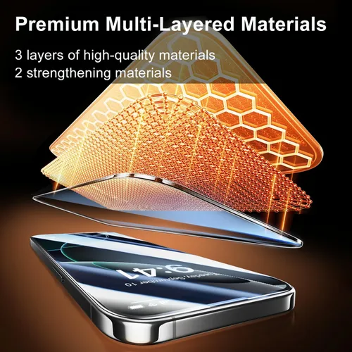 Miniatura 6 de Paquete de 2 protectores de pantalla para iPhone 15 Pro, dureza 9H, protector de pantalla de vidrio templado con kit de alineación automática