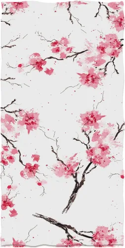 Toallas de mano con flores de cerezo sin costuras, toallas de baño con flores de acuarela rosa, toallas de cocina suaves florales de 13.6 x 29 pies