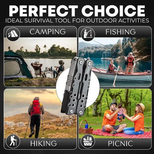 Miniatura 4 de Alicates multiherramienta 14 en 1 de acero inoxidable, grandes accesorios de camping, regalos de múltiples herramientas para hombres con soporte