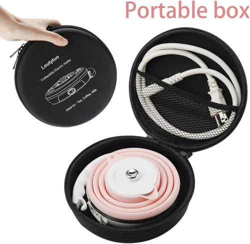 Miniatura 9 de Hervidor eléctrico plegable de viaje de silicona de grado alimenticio ultrafino mejorado, protección contra hervir en seco, portátil con doble Rosa