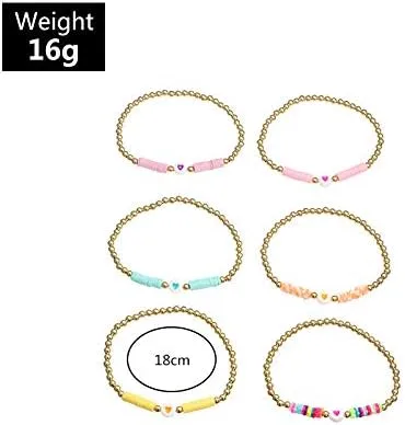 Miniatura 7 de COLORFUL BLING Paquete de 6 pulseras de cuentas doradas con diseño de bola de disco de vinilo arcoíris para mujeres y niñas