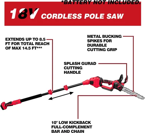 Miniatura 3 de Sierra de poste inalámbrica 2 en 1 de 10 pulgadas y motosierra compatible con batería Milwaukee M18 de 18 V, alcance total de máximo 15 pies
