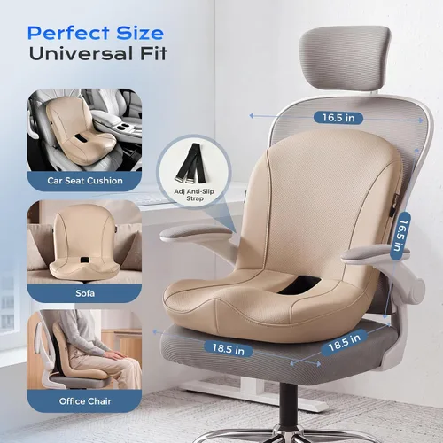 Miniatura 8 de Coverado Cojín de asiento de automóvil y almohada de apoyo lumbar, de una pieza, de piel de napa, espuma viscoelástica, ergonómico, para el dolor