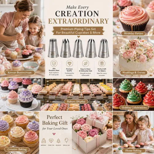 Miniatura 5 de Paquete de 5 boquillas de tubería extra grandes, 9 pies, 1B, 1C, 1E, 356 #, puntas de glaseado de acero inoxidable sin costuras para cupcakes
