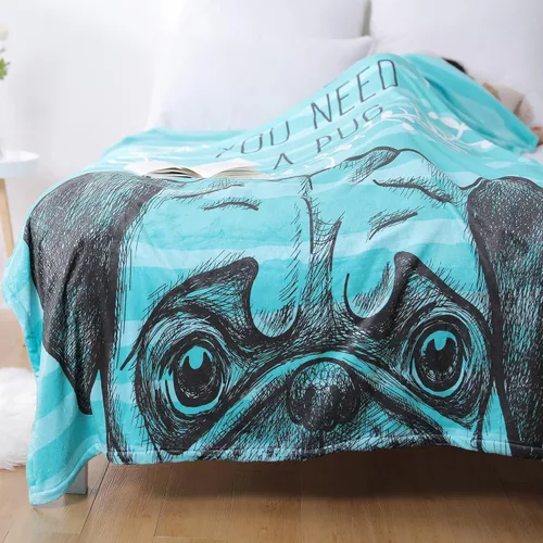 Manta de Carlino de Amor, Manta de Cachorro Lindo Súper Suave, Manta de Peluche de Carlinos, Regalos para Amantes de los Perros, Mujeres y Adultos