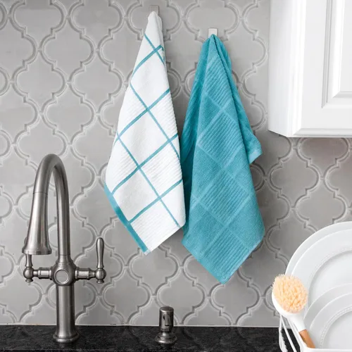 Miniatura 5 de Toallas de cocina T-Fal de parqué sólidas y a cuadros: altamente absorbentes, súper suaves y duraderas - 100% algodón, toallas de 16"x26