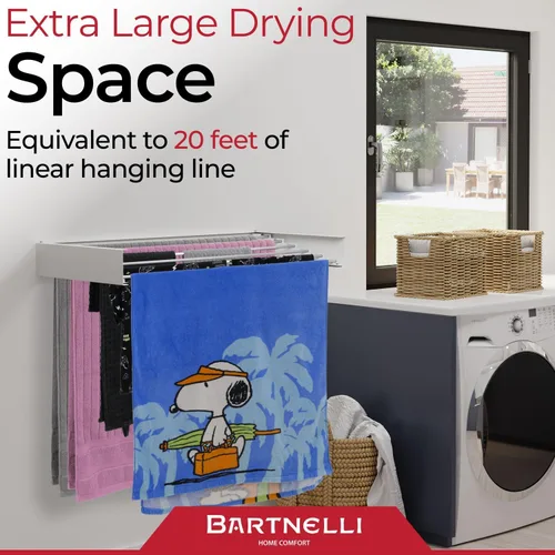 Miniatura 7 de Bartnelli Estante de secado de ropa montado en la pared para ropa Fabricado en Europa con diseño plegable patentado para una máxima eficiencia