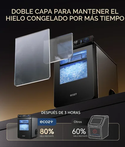 Miniatura 3 de ecozy Nugget - Máquina de hielo para encimera, primer panel inteligente a todo color de 44 libras/24 horas con control de aplicación, aislamiento