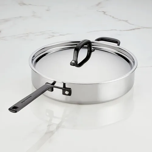 Miniatura 6 de KitchenAid Sartén para saltear de inducción de acero inoxidable revestido de 5 capas con tapa, 5 cuartos de galón, acero inoxidable pulido