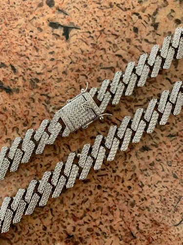 Miniatura 6 de HarlemBling Cadena o pulsera cubana de plata de ley 925 maciza para hombre, eslabones cubanos Hip Hop de 0.472 in - ICY, Metal, Circonita cúbica
