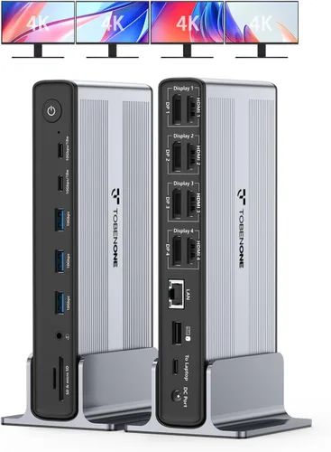 TobenONE DisplayLink - Estación de acoplamiento de 4 monitores, pantalla HDMI Quad 4K a 60Hz 20 en 1 con fuente de alimentación de 150 W para