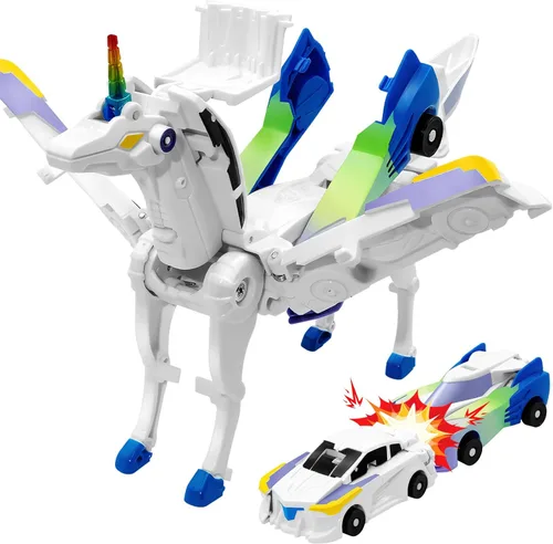 Intoypad Coches transformadores de colisión de unicornio para niñas y niños, 2 autos magnéticos que se transforman en una colisión mágica de Azul