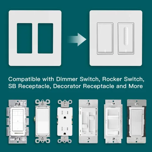 Miniatura 4 de TREATLIFE Placas de pared decorativas sin tornillos, placa de interruptor de luz de 2 segmentos de tamaño estándar, cubiertas de tomacorrientes