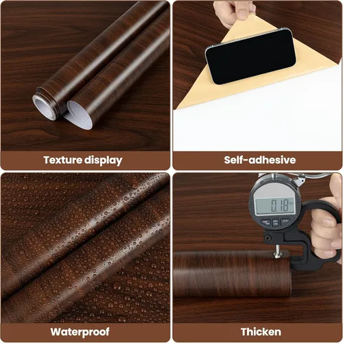 Miniatura 4 de Decoroom Papel de contacto de grano de madera, nogal oscuro, papel de contacto para encimeras, aspecto de madera, envoltura de vinilo autoadhesiva
