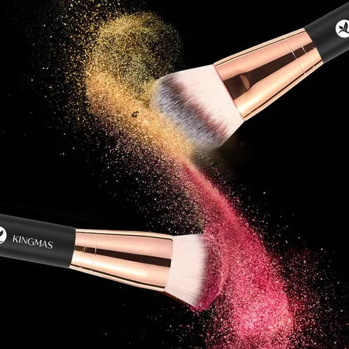 Miniatura 7 de KINGMAS Brocha para base, brocha de maquillaje bronceador premium, pinceles de contorno de doble extremo, parte superior redonda plana y en ángulo