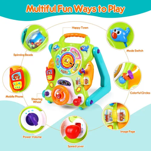 Miniatura 6 de Caminador 3 en 1 para niños y niñas, juguete para sentarse a pie, centro de actividades, tabla de dibujo, juguetes para bebés para regalos