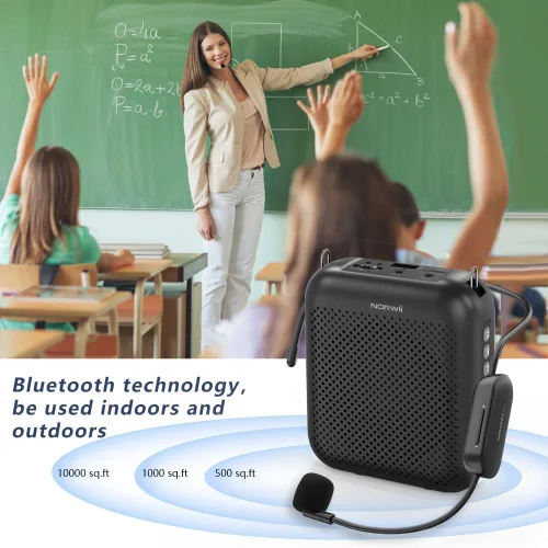 Miniatura 3 de Norwii Micrófono inalámbrico con amplificador de voz, 4000 mAh, portátil, recargable, Bluetooth, mini altavoz personal con 2 micrófonos de diadema