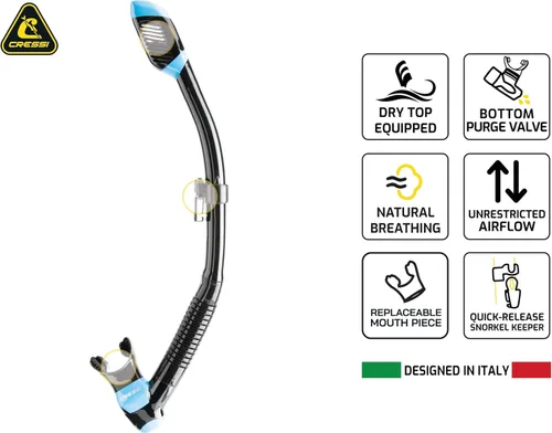Miniatura 4 de Cressi Adult Diving Dry Snorkel with Splash Guard and Top Valve - Supernova Dry: Designed in Italy Transparente/Negro [D]