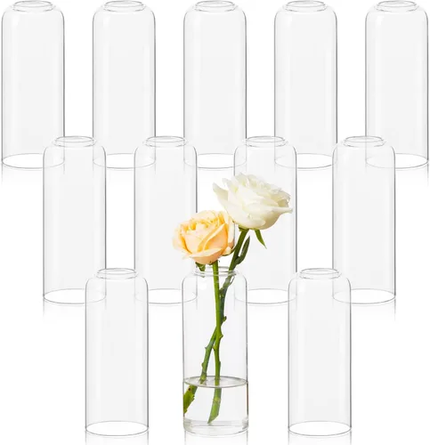 Miniatura 9 de Juego de 9 jarrones de cristal transparentes para centros de mesa, jarrón de cristal pequeño moderno para bodas, fiestas, centros de mesa