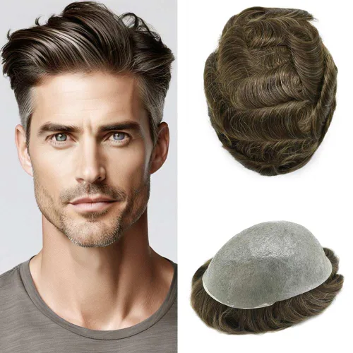Miniatura 51 de Hombres Toupee Hair Thin Skin Men Human Hair Piece Men Toupee Cabello humano V-loop de aspecto natural Toupee Hombres Hairpiece Men Hair System
