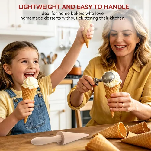 Miniatura 5 de Molde de cono de helado, molde de madera reutilizable para cuernos de crema de 9.1 pulgadas, rodillo de pizza para gofres para cocina, cocinar