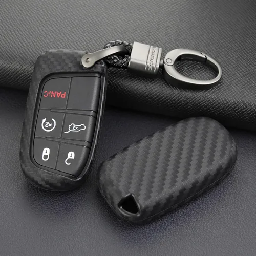 Miniatura 4 de Compatible con Jeep Key Fob Funda con llavero de cuero TPU suave protección para llave Grand Cherokee Renegade Chrysler 200 300 Dodge RAM Durango