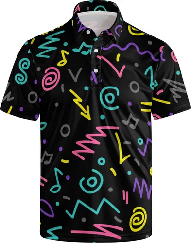 Miniatura 44 de Camisa de golf de los años 80 para hombre, ajuste seco, manga corta, estampada, divertidas, camisas de golf de los años 90 para hombre