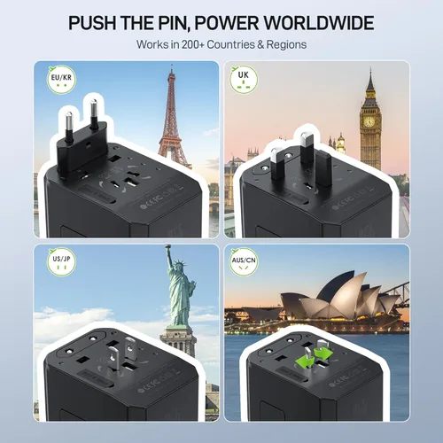 Miniatura 4 de EPICKA Adaptador de viaje universal GaN 45W, adaptador de enchufe de viaje europeo con carga rápida PD&QC (2 puertos USB-A y 3 puertos USB-C)