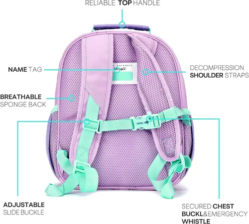 Miniatura 4 de mibasies Mochila para niñas y niños, ideal para niños y niñas, mochila para preescolar jardín de infantes y primaria, Púrpura claro, Niñito-12
