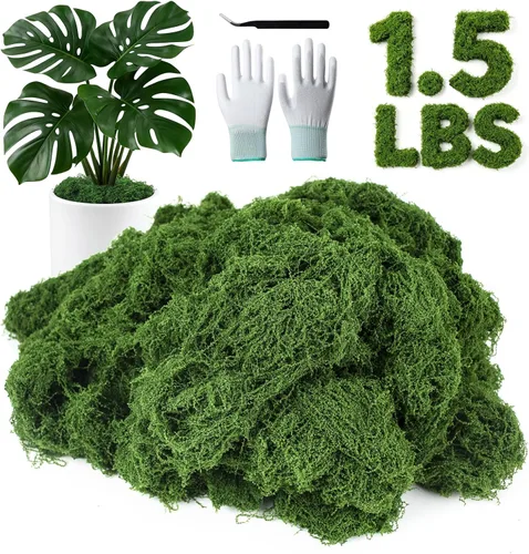 Miniatura 17 de MGLIFEUL Musgo artificial artificial de 1.125 libras para manualidades, plantas de interior con guantes antiadherentes y pinzas, musgo artificial
