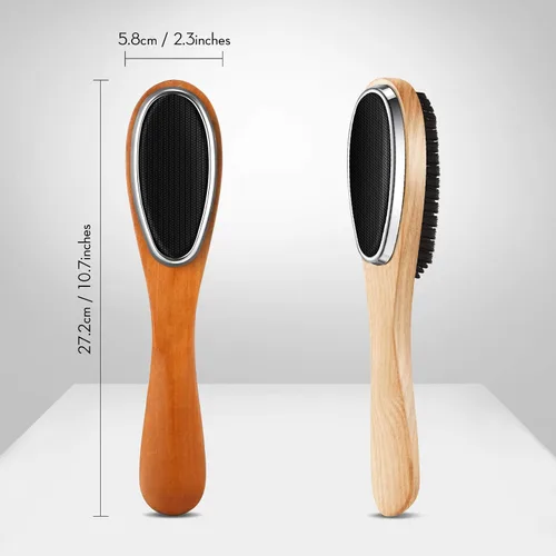 Miniatura 2 de Patelai 2 piezas cepillo de tela para pelusa 3 en 1 de doble cara, cepillo para prendas, removedor de pelusa, calzador, mango de madera de haya