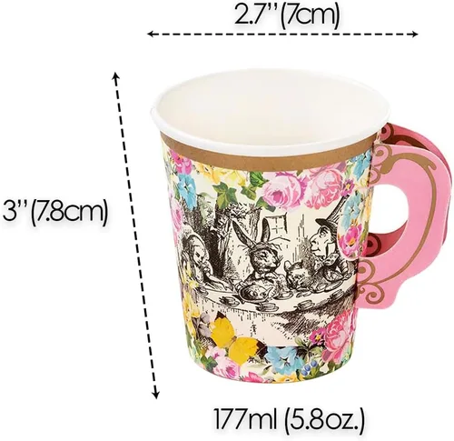 Miniatura 7 de Set de tazas con manija y plato Truly Alice del Sombrerero Loco de Alicia en el país de las maravillas, en 3 diseños para fiesta de té o cumpleaños