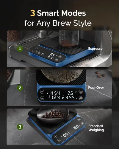 Miniatura 5 de Báscula de café Maestri House S3 con temporizador, báscula digital recargable de 3kg/0.1g, 3 modos de preparación, proporciones ajustables y Azul