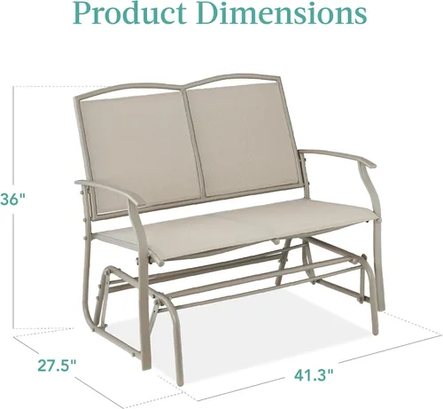 Miniatura 3 de Best Choice Products Columpio Deslizante de Patio para 2 Personas Banco Loveseat Balancín de Acero para Terraza, Porche con Tela Textilene, Marco
