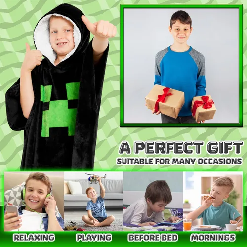 Miniatura 3 de Minecraft Manta con capucha para niños, adolescentes, talla única, poncho de forro polar suave de gran tamaño, acogedora manta con capucha, regalos