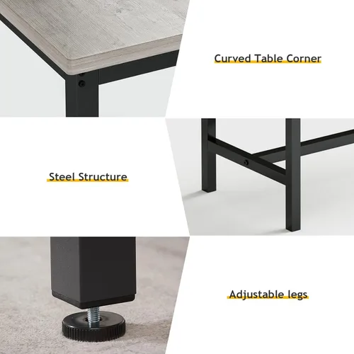 Miniatura 2 de Rovibek - Juego de mesa de comedor y sillas para 4, mesa de cocina moderna que ahorra espacio con 2 bancos y pies ajustables, mesa de desayuno