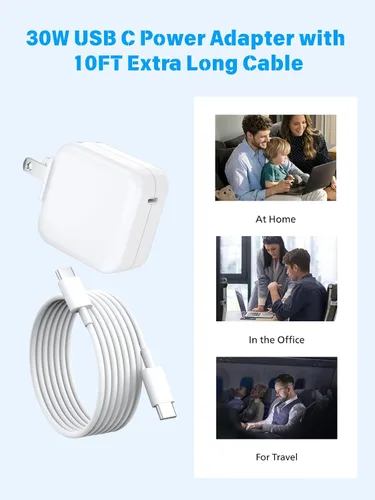 Miniatura 6 de Cargador de aire para MacBook de carga rápida, Apple 30 W, adaptador de corriente USB C extralargo cable USBC de 10 pies compatible con MacBook Pro