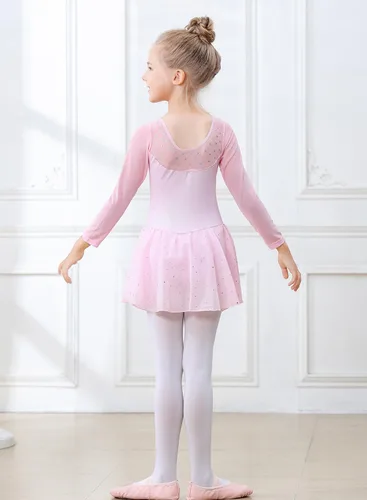 Miniatura 60 de EQSJIU Leotardo de baile de manga larga para niñas, vestido de ballet brillante con copo de nieve, tutú con falda tutú para niñas