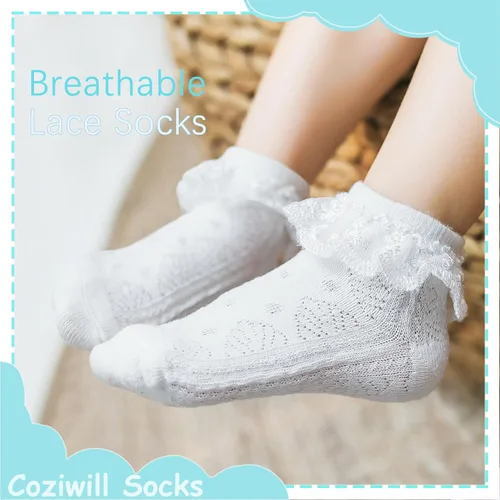 Miniatura 3 de Calcetines de encaje para bebé niña recién nacida, calcetines con volantes lindos vestidos de princesa para bebés 0-33-66-1212-24 meses, paquete