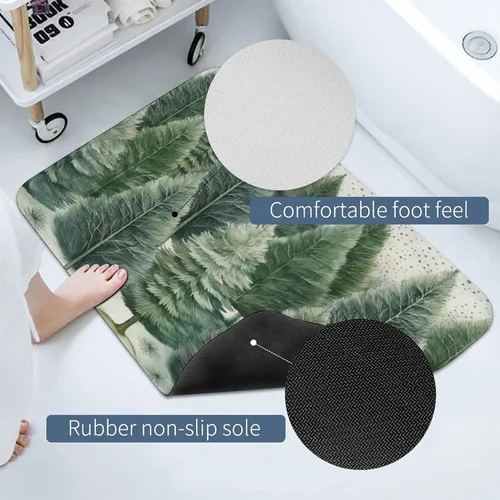 Miniatura 4 de Alfombra de baño de goma antideslizante de pino verde con copos de nieve, secado rápido, súper absorbente, ajuste fino debajo de la puerta, árboles