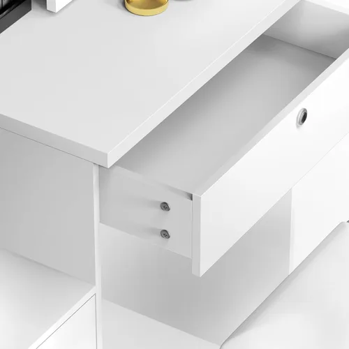 Miniatura 6 de Escritorio de tocador con espejo deslizante, juego de tocador de maquillaje con 6 estantes de almacenamiento, 4 cajones para dormitorio, vestidor