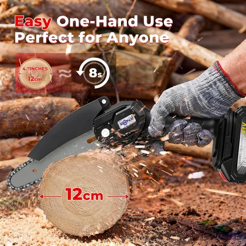 Miniatura 2 de Mini motosierra inalámbrica, 4 y 6 pulgadas motosierra eléctrica Funciona con pilas, de mano, 2 baterías y cargador, corte de madera para cortar