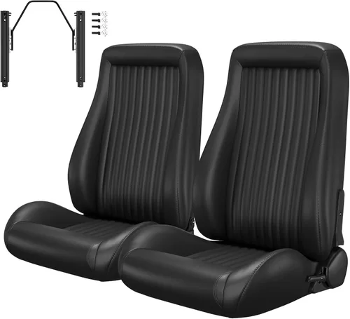 Miniatura 23 de 2 piezas de asientos universales de carreras con deslizadores de doble bloqueo, 1 par de asientos de cubo de cuero PVC con dos almohadas de Negro