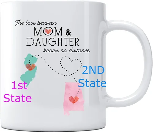 Taza de café personalizable de larga distancia, cita personalizada, estados y países, regalo de relación, mejores amigos, regalos para mamá, mamá e