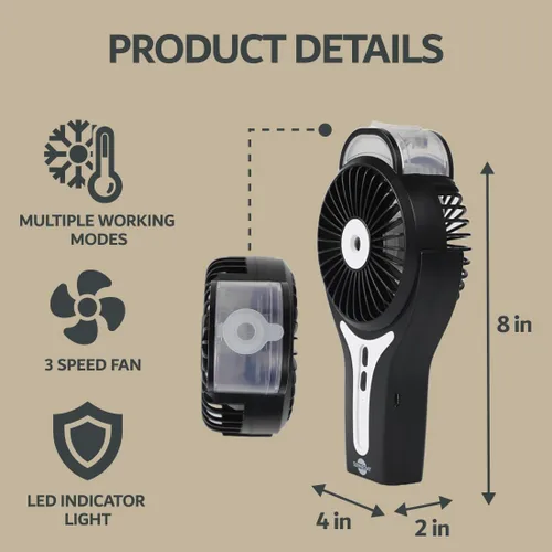 Miniatura 3 de Sunneday Ventilador de nebulización Ventilador de mano con niebla de agua Ventilador de pulverización de enfriamiento recargable Negro