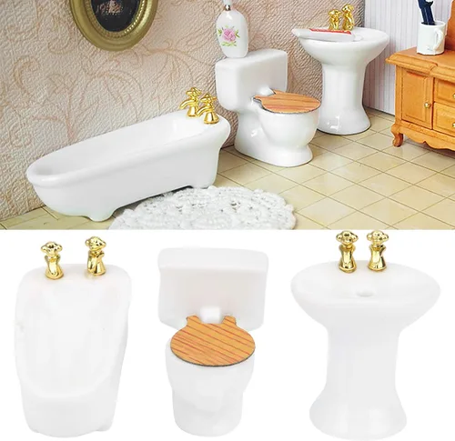 Miniatura 8 de Tina de casa de muñecas, 1/24 casa de muñecas en miniatura, juego de baño de imitación para bañera de cerámica, kit de fregadero (#1) Melody Jane