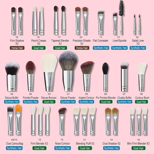 Miniatura 4 de Bueart Design Pro maquillaje Artista 34Pcs Juego de brochas de maquillaje Deluxe de pelo de cabra real y pelo de caballo con soporte extra grande