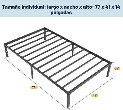Miniatura 2 de Allewie Base de cama individual, camas de plataforma de metal de 14 pulgadas con espacio de almacenamiento, no necesita somier y fácil montaje, Negro