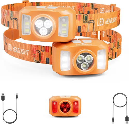 Miniatura 10 de Linterna frontal recargable mejorada, linterna ultra brillante con luz blanca y roja, luces frontales con sensor de movimiento para la frente